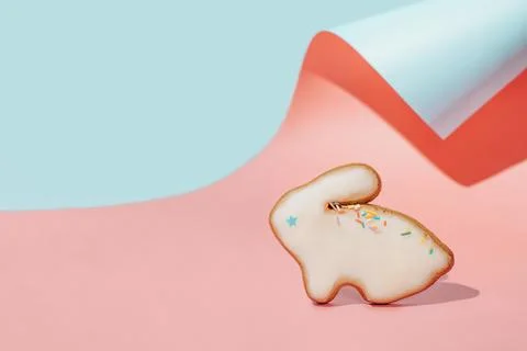 Easter bunny cookie on pink. Easter concept Stock Photos