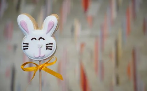Easter Bunny Cookies  with Copy Space.Easter Bunny Cookies on Sticks Stock Photos