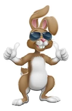Easter Bunny Cool Rabbit Cartoon Giving Thumbs Up Stock Illustration