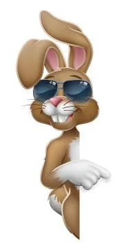 Easter Bunny Cool Rabbit Pointing Cartoon Stock Illustration