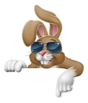 Easter Bunny Cool Rabbit Pointing Cartoon Stock Illustration