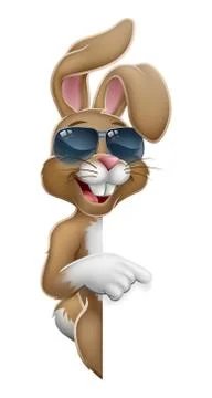 Easter Bunny Cool Rabbit Pointing Cartoon Stock Illustration