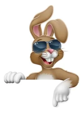Easter Bunny Cool Rabbit Pointing Cartoon Stock Illustration