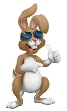 Easter Bunny Cool Rabbit Thumbs Up and Pointing Stock Illustration