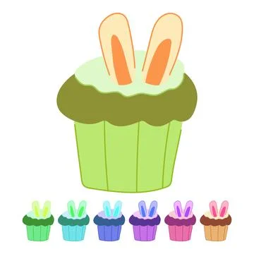 Easter bunny cupcake decorating sweet holiday dessert graphic Stock Illustration