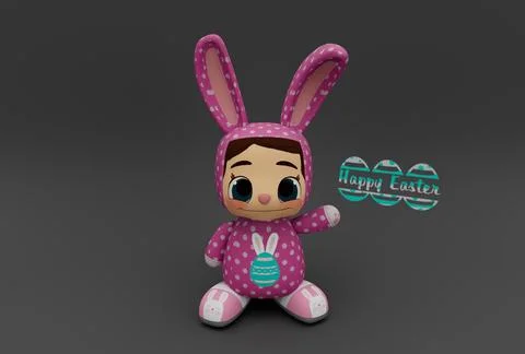 Easter Bunny Cupcake with egg minimal 3d illustration on white background. 스톡 일러스트
