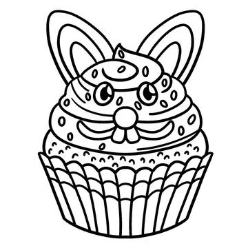 Easter Bunny Cupcake Isolated Coloring Page Stock Illustration