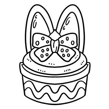 Easter Bunny Cupcake with Ribbon Isolated Coloring Stock Illustration