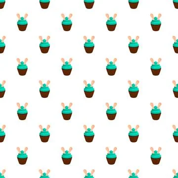 Easter bunny cupcake seamless pattern on white background Stock Illustration