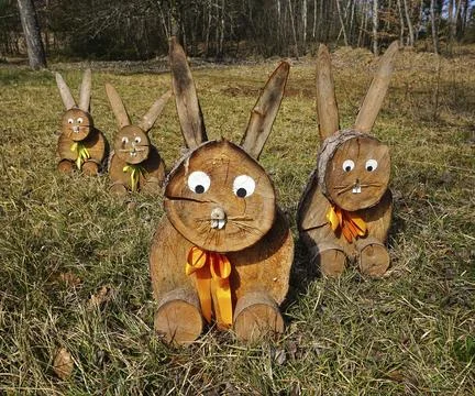 Easter bunny cut out of tree wood and tinkered, Easter bunny cut out of tree Stock Photos