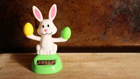 Easter Bunny Dancing Delivers Chocolate Eggs Stock Footage 126787111