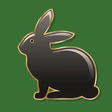 Easter bunny. dark gray bunny in a golden frame. gloss finish. green background. Stock Illustration