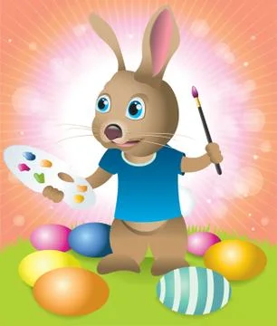 Easter bunny decorating easter eggs Stock Illustration