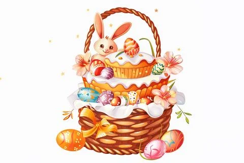 Easter bunny, decorative cake with eggs and bunny Easter poster and banner te Stock Photos