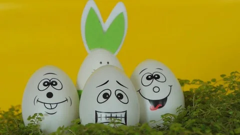 Easter bunny, with decorative eggs. Spring And Easter Background. Stock Footage 74107927