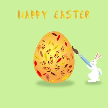 Easter bunny draws patterns on a golden egg Stock Illustration