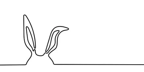 Easter bunny ears banner background in simple one line style with copy space in Stock Illustration