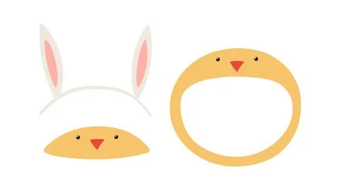 Easter bunny ears, chick hat costume accessory isolated illustration set Stock Illustration