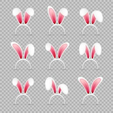 Easter bunny ears collection on transparent background. Pink and white rabbit Stock Illustration