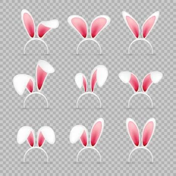 Easter bunny ears collection on transparent background. Pink and white rabbit Stock Illustration