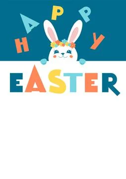 Easter Bunny ears. Easter poster and banner template with easter bunny. Greet Stock Illustration