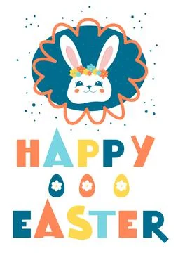 Easter Bunny ears. Easter poster and banner template with easter bunny. Greet Stock Illustration