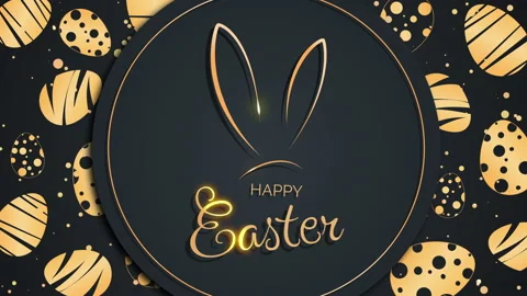 Easter bunny ears with gold text in a circle. Easter eggs with a pattern. Stock Footage 235985050
