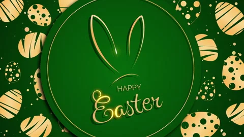Easter bunny ears with gold text in green background circle. Easter eggs Stock Footage 236587336