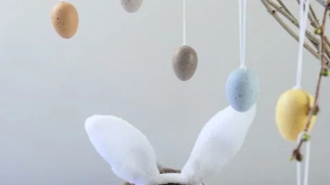 Easter Bunny Ears. White ears of the Easter Bunny. Happy Easter Stock Footage 236058708