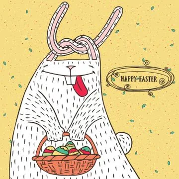 Easter bunny with Easter basket and Easter eggs Stock Illustration