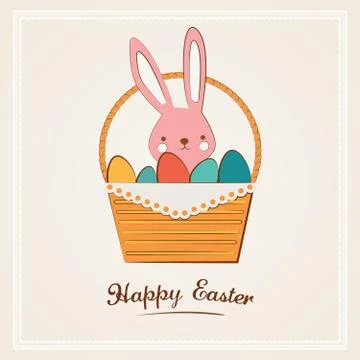 Easter bunny with Easter basket full of Easter eggs Stock Illustration