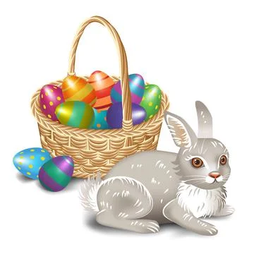 Easter bunny with Easter basket.Vector illustration. Stock Illustration