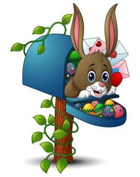 Easter bunny with easter eggs and the mailbox Stock Illustration