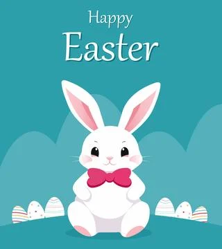 Easter bunny with easter eggs. easter greeting card with bunny. Happy Easter. Stock Illustration