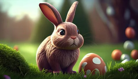Easter bunny with easter eggs in a field of flowers イラスト素材