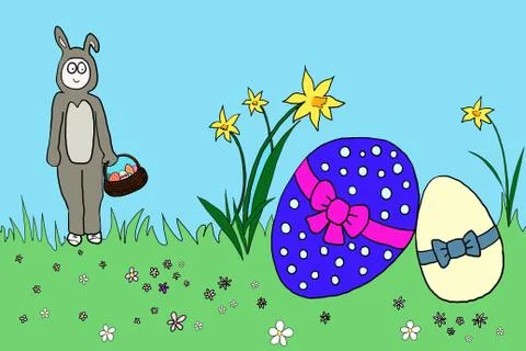 Easter bunny with Easter eggs, illustration Stock Illustration