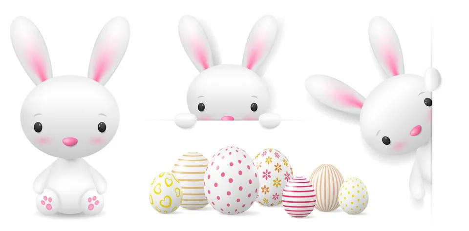 Easter bunny with easter eggs isolated Stock Illustration