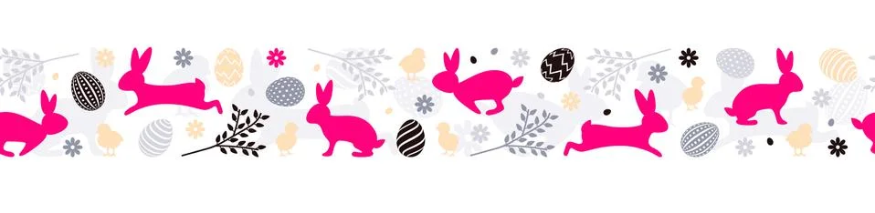 Easter bunny with easter eggs seamless pattern vector banner background isolated Stock Illustration