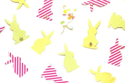 Easter bunny (Easter rabbit) craft of paper, isolated on white background. Stock Photos