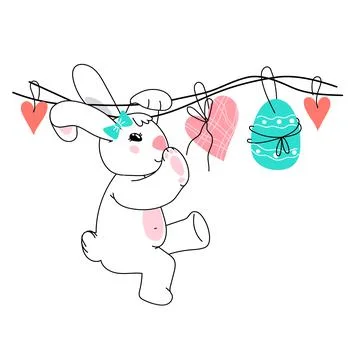 Easter bunny with egg and hearts. Cute bunny or rabbit for Easter card or inv Stock Illustration