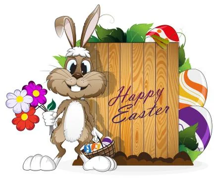 Easter bunny with egg basket 스톡 일러스트