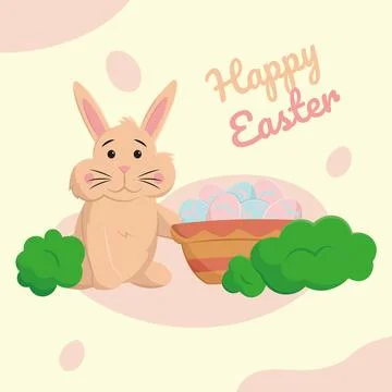 Easter bunny with egg basket. Vector 스톡 일러스트