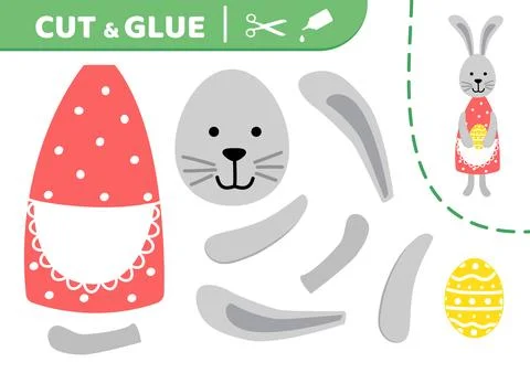 Easter bunny with egg. Cut and glue. Easter rabbit. Applique. Paper game. Vector Illustrazione stock