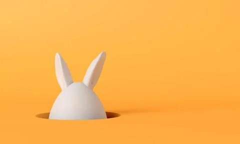 Easter bunny egg. Easter egg shape with rabbit ears on a bright yellow Stock Illustration