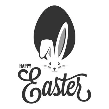 Easter bunny with egg. Easter rabbit ears on white background Stock Illustration