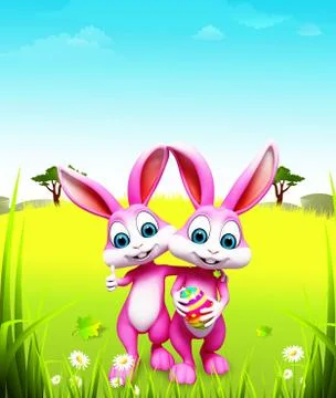 Easter bunny with egg in the garden Illustrazione stock