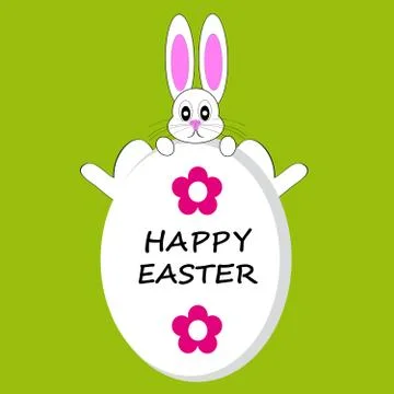 Easter bunny with egg on green background. Stock Illustration