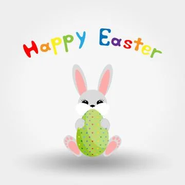 Easter bunny with egg. Icon. Vector. Flat. Stock Illustration