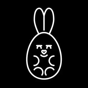 Easter bunny in an egg shape. Vector icon. White bunny on black background. Flat Stockillustratie