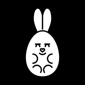 Easter bunny in an egg shape. Vector icon. White bunny on black background. Flat Illustrazione stock